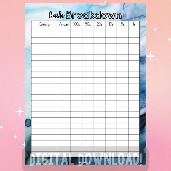 Cash Breakdown Sheet - Etsy