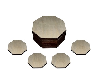 Octagon Coaster Set of 4 with Matching Box – Optional Nesting Boxes - Plain for Painting or Custom Engraved | Coaster Cubbies™
