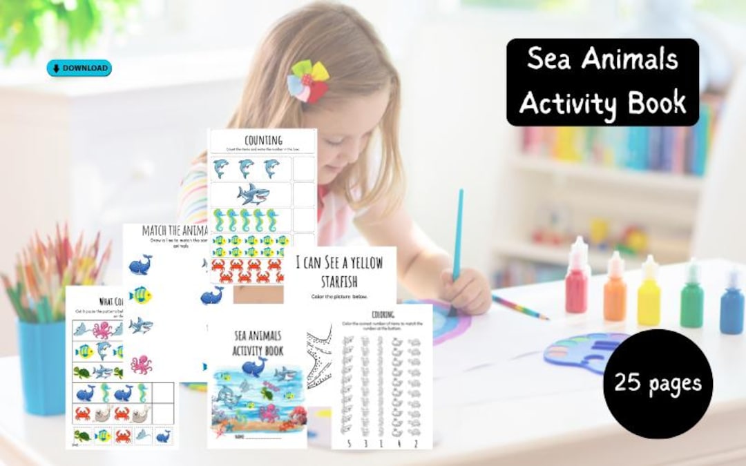 Preschool + Kindergarten | Kids | Sea Animals Activity Book | 25 Pages ...