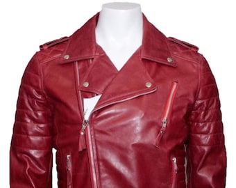 Motorrad Lederjacke, Herren Red Lammfell Echtlederjacke Biker Rider mit YKK Reißverschluss, Herren Lederjacken