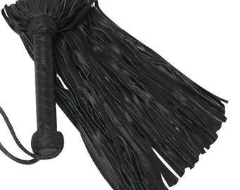 Handmade Black Leather Flogger, Heavy Duty Thuddy Whip, 100 Falls