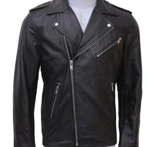 Men&#39;s Black Biker Leather Jacket – Genuine Cowhide Motorcycle Jacket with Zippers, Vintage Style Outerwear Gift for Him.