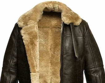 Leder Pelzjacke-Neue Bomber RAF Aviator Lederjacke-Handgefertigte Leder Shearling Jacke Echtes Leder Flug Braun Pelzjacke