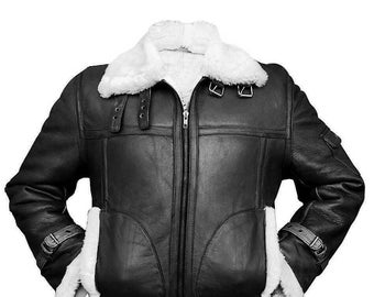 Men's Handmade Black Leather RAF Aviator B3 Bomber Jacket
