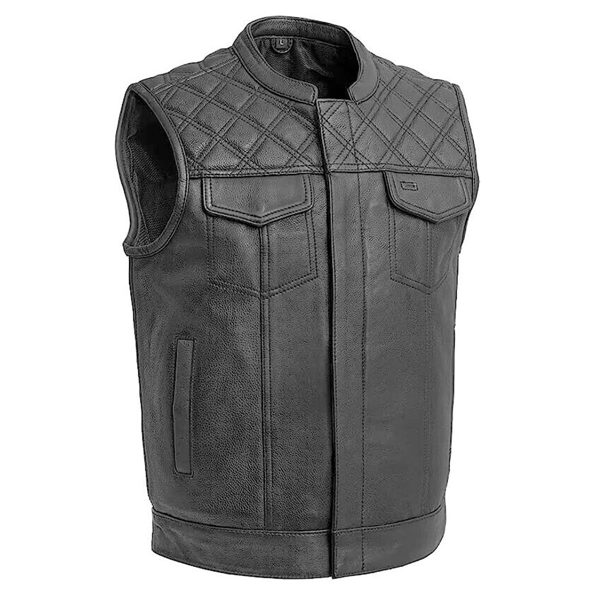 Handmade Men Hunt Club Leather Vest, Mens Motorcycle Diamond Quilted ...