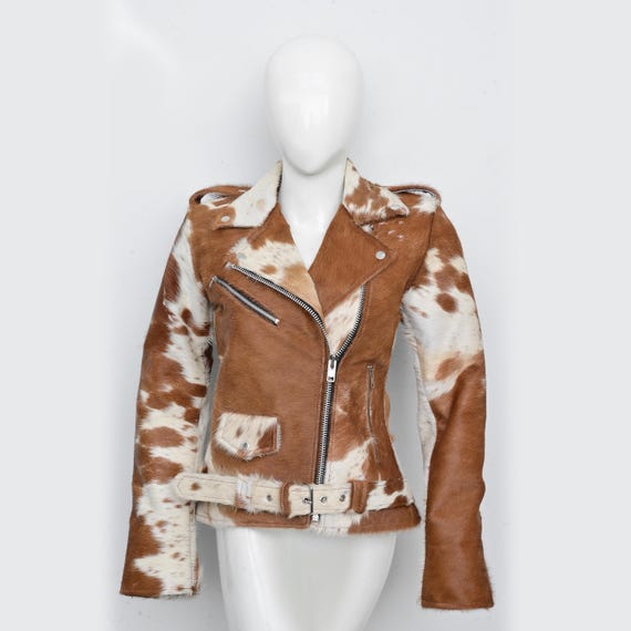 Hair on Cow Skin Leather Jacket for Women's | Western Style Custom Cowhide Coat, Personalized Cowgirl Biker Jacket, Perfect Gift for Her