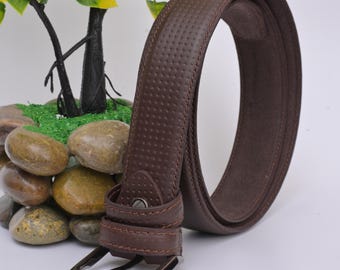 Handmade Brown Leather Belt: Textured Metal Buckle, Formal Casual