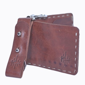 Cartera de cuero marrón hecha a mano con llavero para hombre, cartera de piel de vacuno auténtica, regalo de cumpleaños, regalo de vuelta al cole, regalo para él