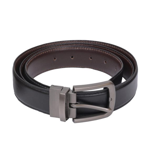 Leather Belt for Men's Women – Reversible Brown and Black Classic Buckle Belt – Vegan Leather Waist Belt