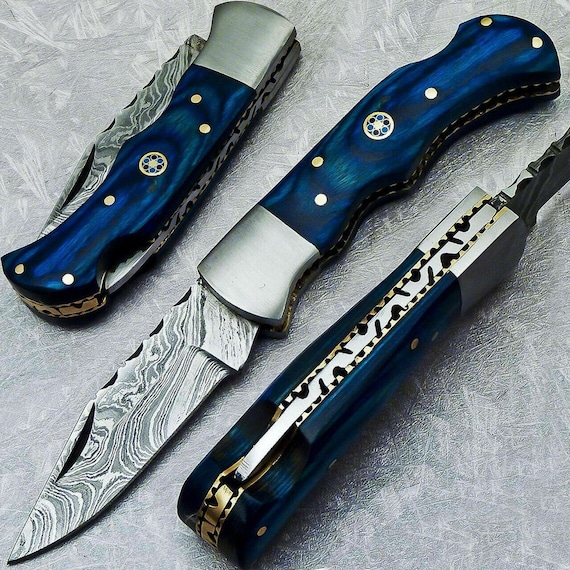 Handmade Damascus folding pocket knife buck 110 knives, Personalized Gift Birthday Wedding Anniversary Gift Groomsman Gift for Men
