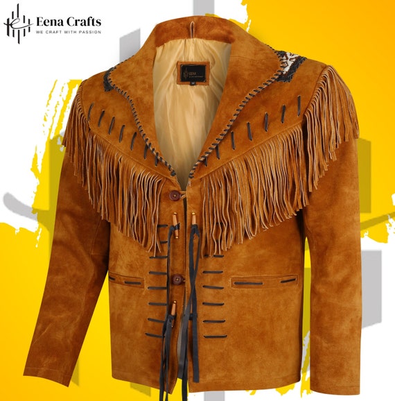 Mens Western Leather Shirt Native American Cowboy Leather Shirt Featuring fringe and beaded Soft Suede Shirt Western  Suede  Native Shirt