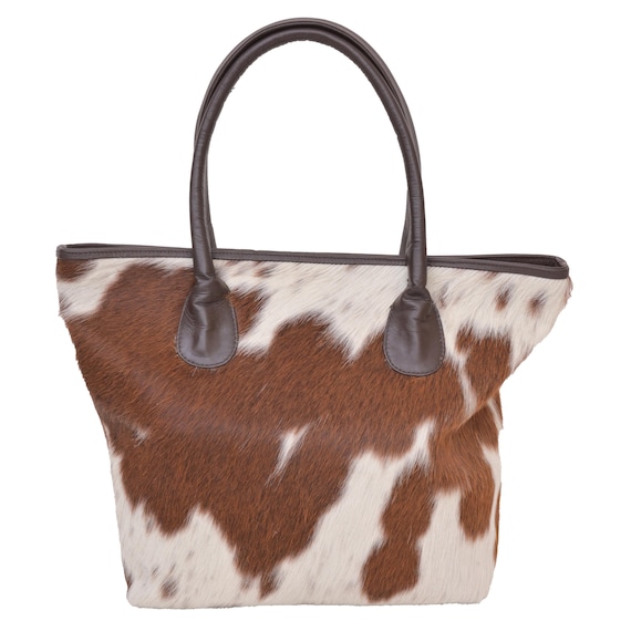 Genuine Hair on Leather Tote Bag Purse-Cowhide Fur Handbag-White Brown Purse-Western Leather Bag- Hair on Hide Shoulder Bag for Women