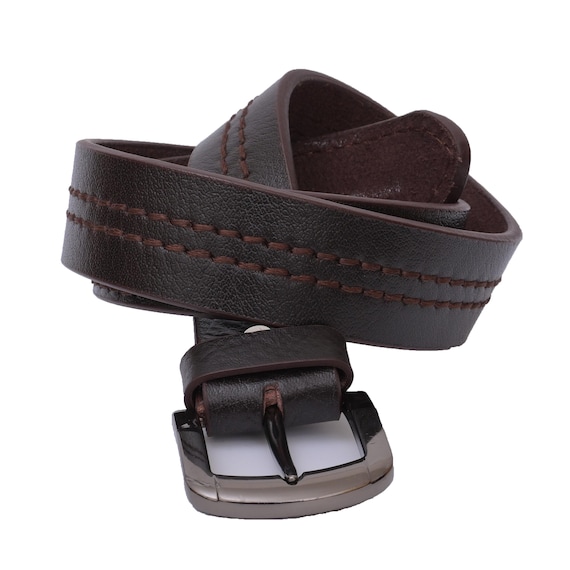 Men’s Brown Leather Belt – Durable Double Stitching, Classic Metal Buckle for Casual Dressing belt Gift for him