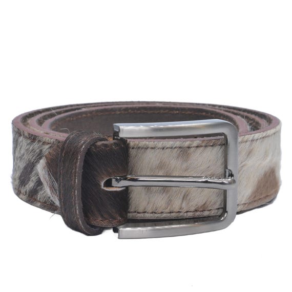 Genuine Hair-On Cowhide Leather Belt – Rustic Western Style for Men & Women