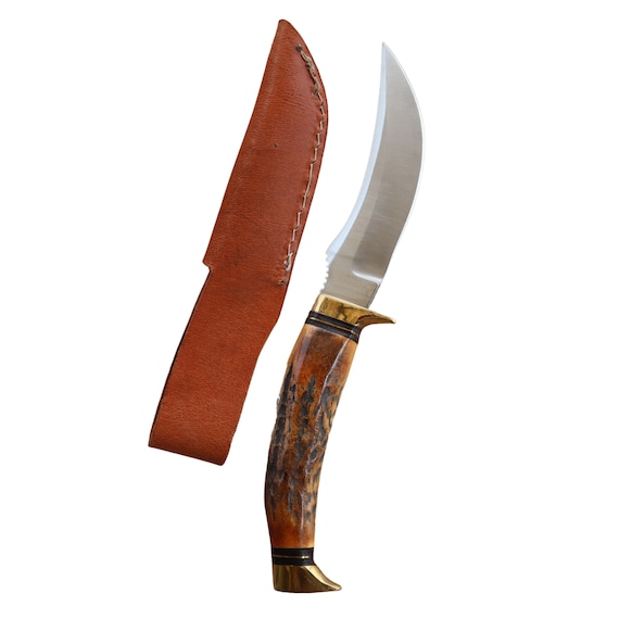 Handmade Skinner knife Stainless Steel Stag horn handle knife with Leather Sheath| Outdoor knife Gift for Dad, Camping knives, Gift for him