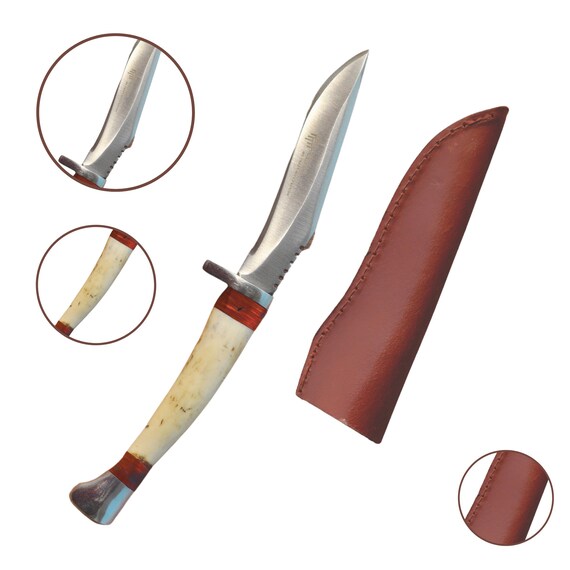 HANDMADE SKINNER SURVIVAL Knife With Leather Sheath-Unique Bone Handle Knife Gift For Groomsmen-Custom Camping Knife- Outdoor Survival Tool