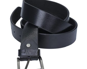 Handmade Black Leather Belt: Classic Buckle, Full-Grain Leather
