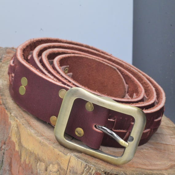 Handmade Woven Brown Leather Belt: Full Grain Cowhide With  display picture 1