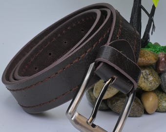 Handmade Full-Grain Leather Belt: Vintage Style, Silver Buckle