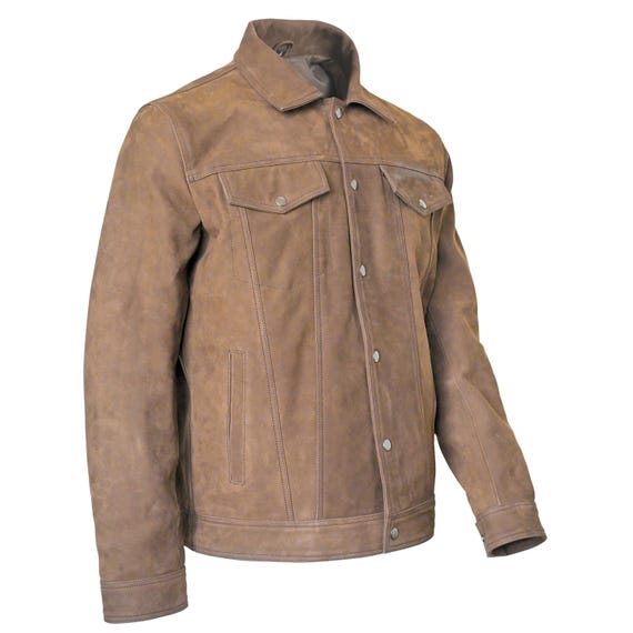 Mens Trucker Shirt Nubuck Leather for Men - Dark Brown Cowboy Style - Great Dad Gift - Birthday Surprise, Special Gift for him,Birthday Gift