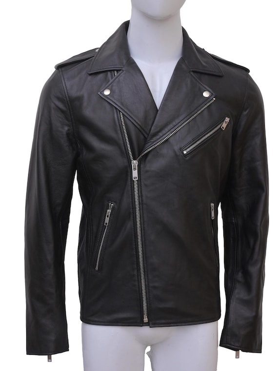 Men's Black Biker Leather Jacket – Genuine Cowhide Motorcycle Jacket with Zippers, Vintage Style Outerwear Gift for Him.