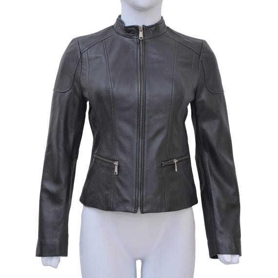 Women’s Black Real Leather Biker Jacket – Slim Fit Genuine Motorcycle Style Coat, Gift for Her
