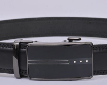 Zwarte lederen luxe riem heren, verstelbare gesp