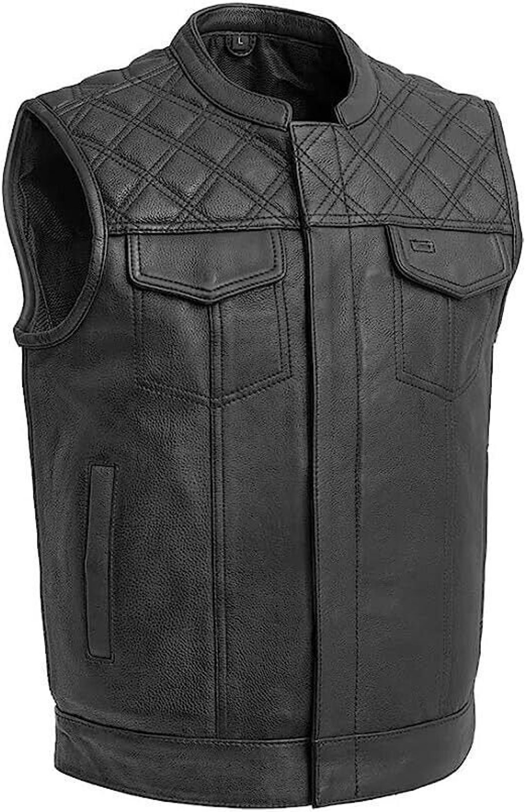 Handmade Men Hunt Club Leather Vest, Mens Motorcycle Diamond Quilted ...