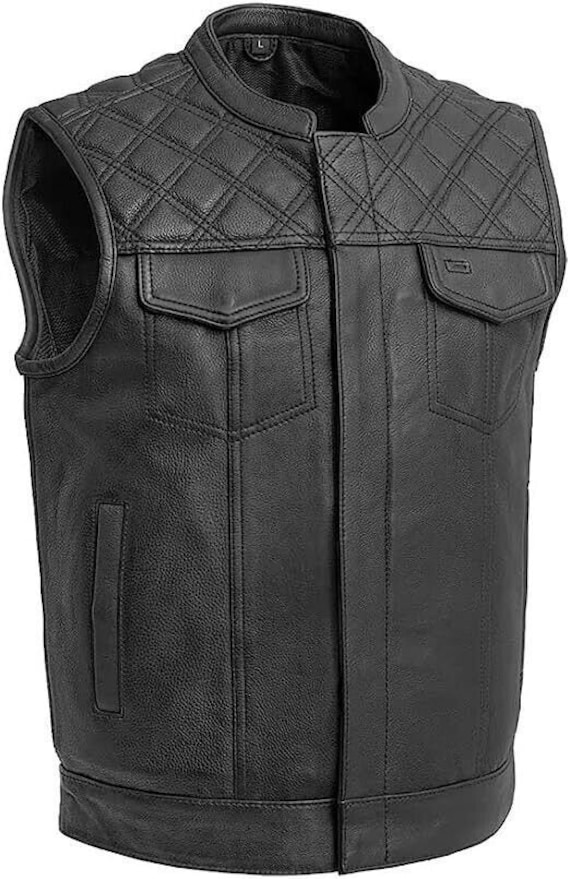 Handmade Men Hunt Club Leather Vest, Mens Motorcycle Diamond Quilted Leather Vest Black Leather Men vest, Biker vest, Motorbike leather vest