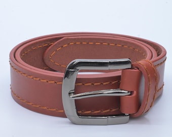Handmade Full-Grain Leather Belt: Classic Brown Metal Buckle