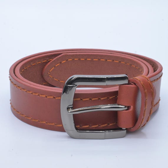 Handmade Genuine Leather Belt for Men | Classic Brown Leather Belt with Metal Buckle | Casual & Formal Belt | Durable Everyday Belt