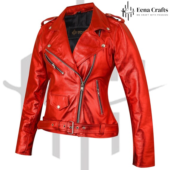 New Women Red Leather Jacket Slim Fit  Biker Style for women, Genuine Cowhide Leather jacket, Winter Leather Jacket,  Birthday gift for her