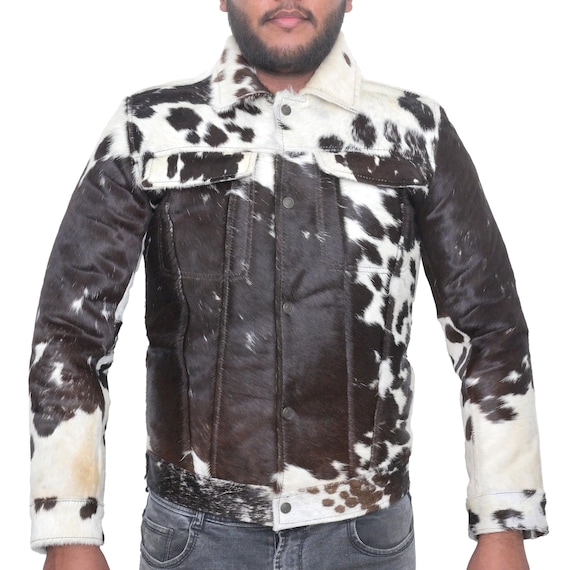 Men's Real Hair-On Cowhide Leather Jacket – Western Style Cow Skin Outerwear for Bikers & Casual Wear | Unique Handmade Gift for Him and Her