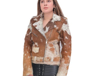Hair-on Cowhide Leather Biker Jacket: Custom Western Coat