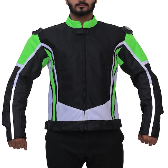 Men’s Motorcycle Riding Jacket – Green Black Biker  Jacket with Shoulder Pads – Reflective, Waterproof & Breathable Mesh Gear