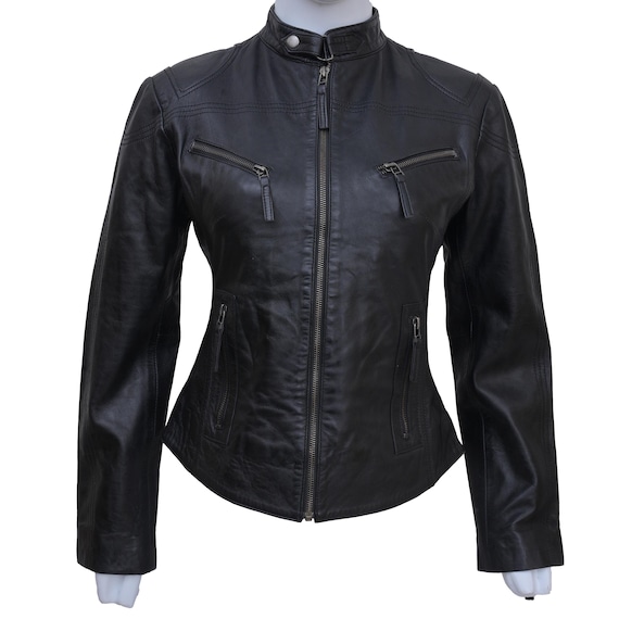 Women Black Leather jacket-Fashion Leather winter Jacket-Biker Leather Jacket