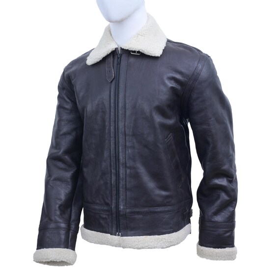 Men's Real Leather Shearling Handmade Genuine Leather Aviator Flight Fur Black Bomber Jacket- New Bomber Jacket RAF Aviator Leather Jacket