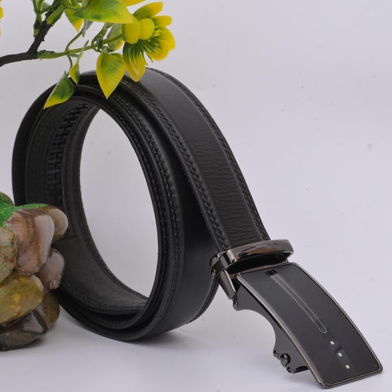 Men's Black Leather Belt with Buckle- Microfiber Leather Men's Ratchet Belt for Formal and Casual Wear,  Gift for him