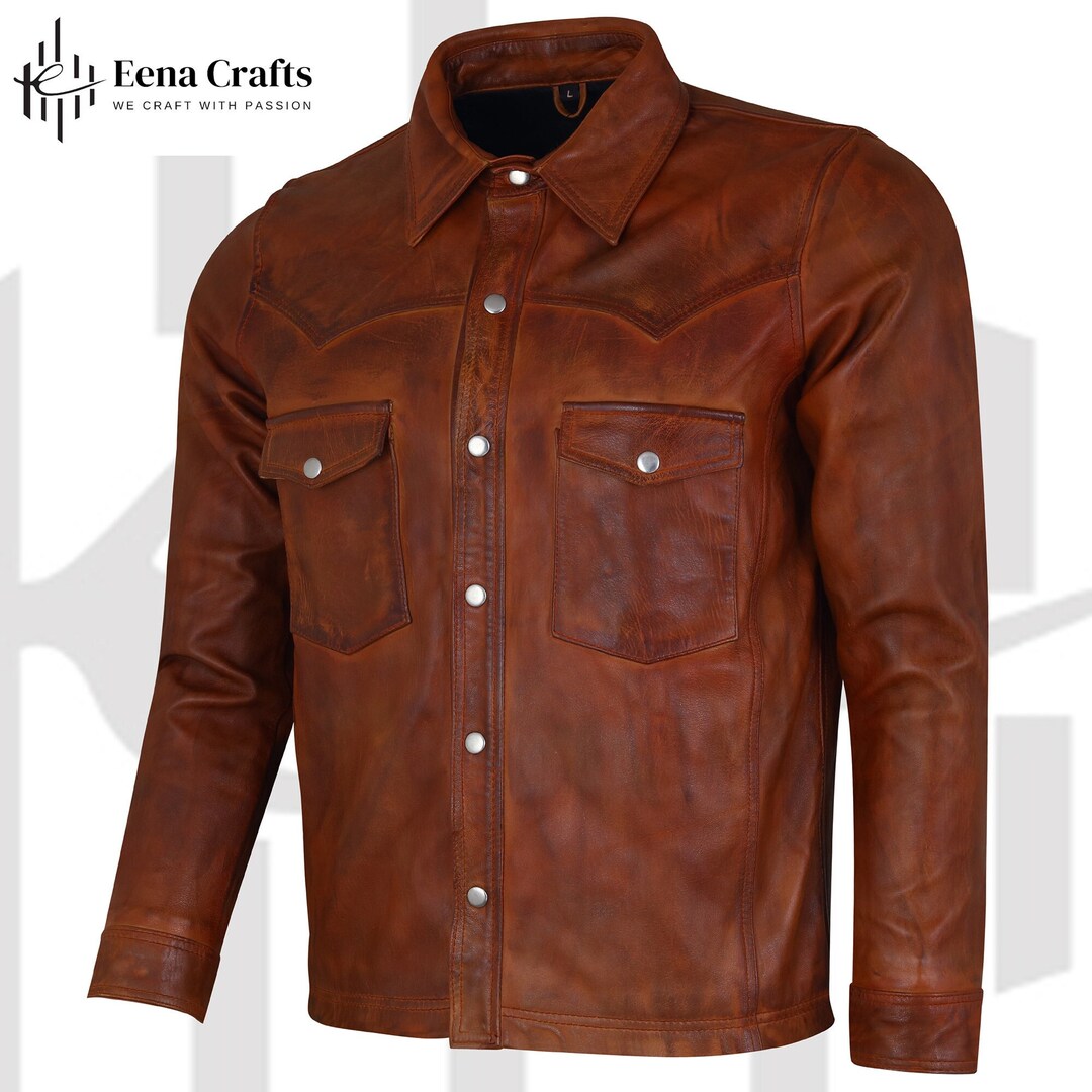 Men's Sheepskin Leather Trucker Shirt Premium Quality main image 1