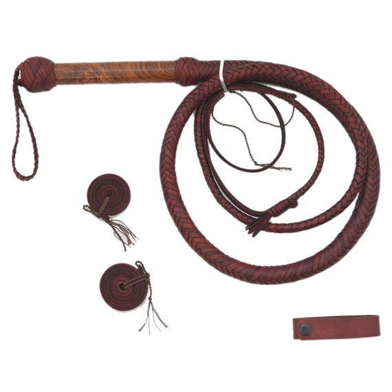 Premium Kangaroo Leather 8ft Bullwhip for Horse Riding & Equestrian Trainers - 9” Wooden Handle Whip
