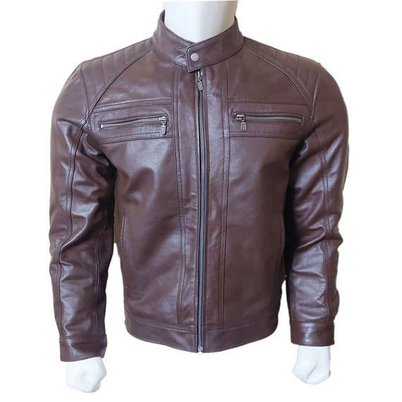 Mens Real Leather Jacket Slim Fit  in Stylish Brown | Elevate Your Ride in Trendy Comfort Leather Fashion Mens Biker Style Jacket