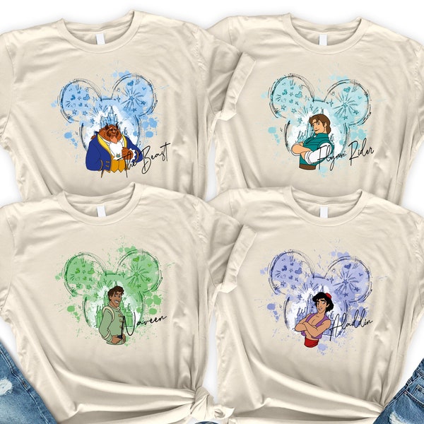 Camicia personalizzata dei Principi Disney, Camicia da uomo Disney, Camicia Principe Azzurro, Camicia Principe Naveen, Camicia Principe Aladdin, T-shirt Disney Boy