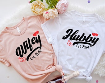 Hubby Wifey Shirts, Just Married T-Shirt, Mr and Mrs T-Shirt, Engagement Shirt, Bachelorette Shirt, Bride Shirt, Honeymoon Shirt