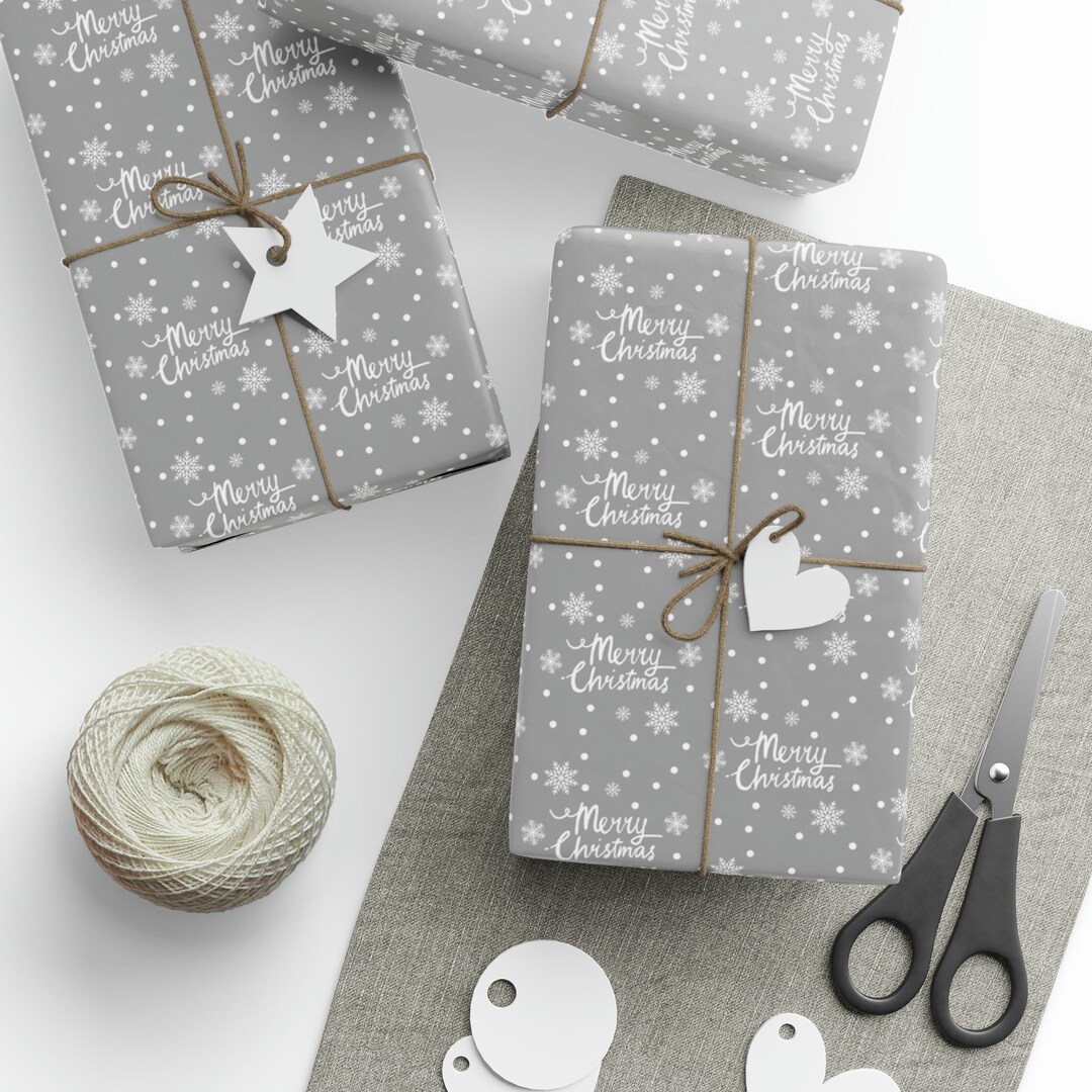 Merry Christmas Wrapping Paper Gray Wrapping Paper Christmas Etsy