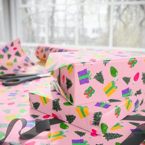 Vintage Gift Wrap, Merry Christmas Wrapping Paper, Christmas Gift Wrap, Christmas Wrapping Paper, Cute Christmas Gift Wrap, Pink Paper
