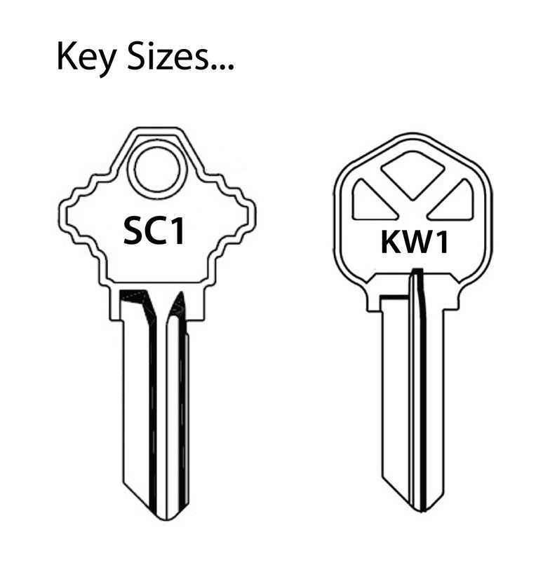 K&ouml;nnte beinhalten: Zeichnung von zwei Schl&uuml;sseln mit den Bezeichnungen "SC1" und "KW1". Die Schl&uuml;ssel haben unterschiedliche Gr&ouml;&szlig;en und Formen. Schl&uuml;sselgr&ouml;&szlig;en...