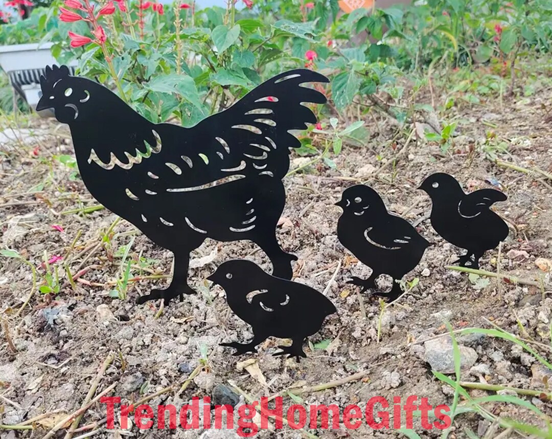 Metal Chicken Yard Art Metal Chicken Garden Stakes Chicken Etsy