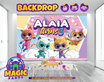 Super Kitties BackDrop 72''x48'' - Customizable - Birthday Backdrop - Banner - Print-it-Yourself - DIGITAL FILE