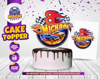 Race Cars Cake Topper (2 design options)- 8.5x11in - Race Birthday - Wheels - Printable - Personalized - Not Instant Download - DIGITAL FILE