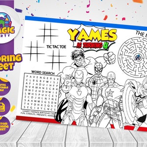 Super Heroes Coloring Sheet - Party Activity - Birthday - Printable - Personalized - Not Instant Download - DIGITAL FILE